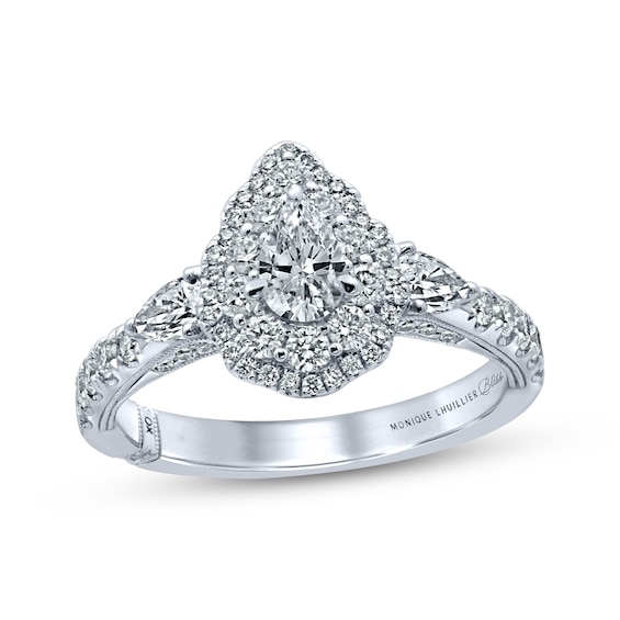 Monique Lhuillier Bliss Pear-Shaped Diamond Double Halo Engagement Ring 1-1/4 ct tw 18K White Gold