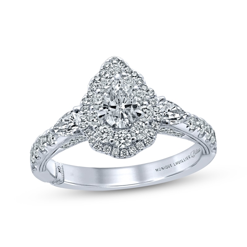 Main Image 1 of Monique Lhuillier Bliss Pear-Shaped Diamond Double Halo Engagement Ring 1-1/4 ct tw 18K White Gold