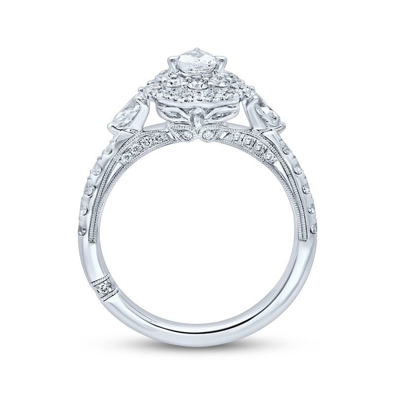 Main Image 3 of Monique Lhuillier Bliss Pear-Shaped Diamond Double Halo Engagement Ring 1-1/4 ct tw 18K White Gold