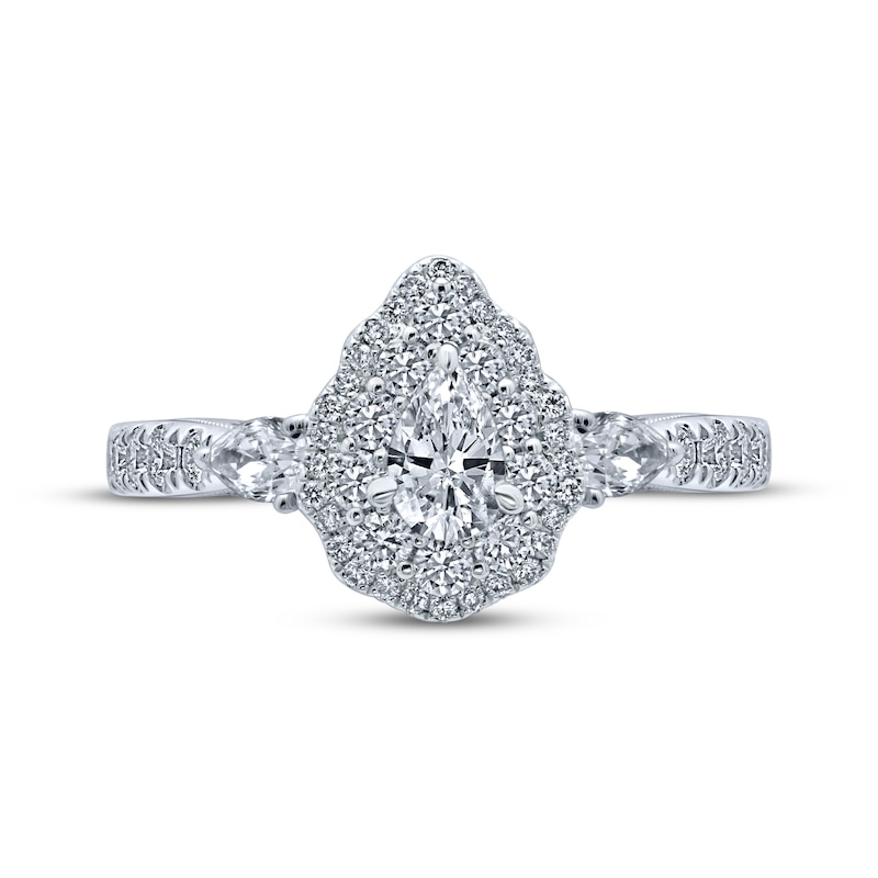 Main Image 4 of Monique Lhuillier Bliss Pear-Shaped Diamond Double Halo Engagement Ring 1-1/4 ct tw 18K White Gold