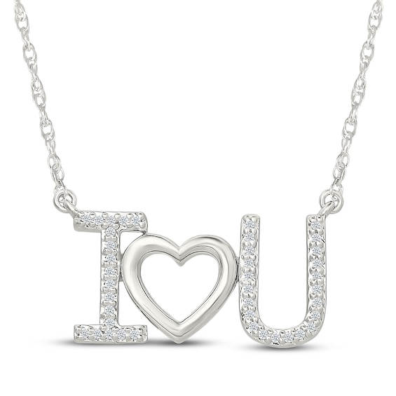 Diamond "I Heart U" Necklace 1/15 ct tw Sterling Silver 18"