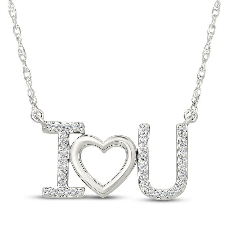 Main Image 1 of Diamond "I Heart U" Necklace 1/15 ct tw Sterling Silver 18"