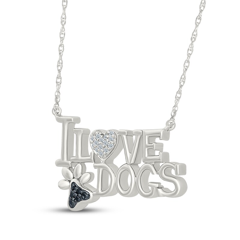 Main Image 2 of Black & White Diamond "I Love Dogs" Paw and Heart Necklace 1/15 ct tw Sterling Silver 18"