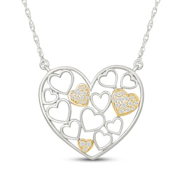 Diamond Heart-Filled Necklace 1/8 ct tw Sterling Silver & 10K Yellow Gold