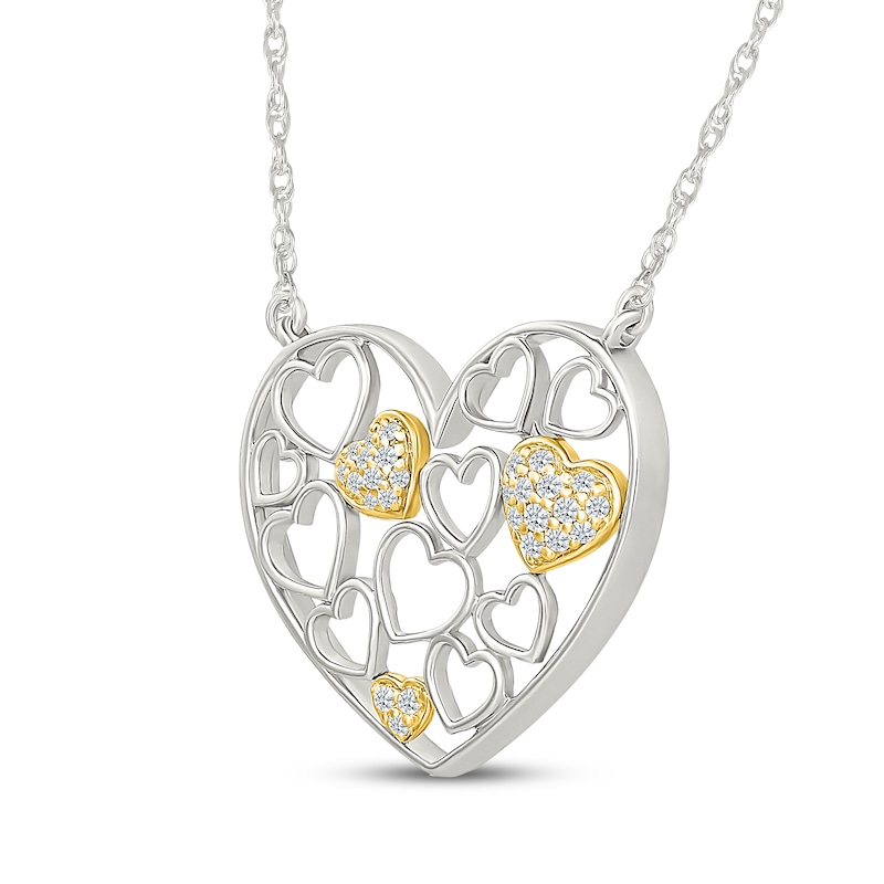 Main Image 2 of Diamond Heart-Filled Necklace 1/8 ct tw Sterling Silver & 10K Yellow Gold
