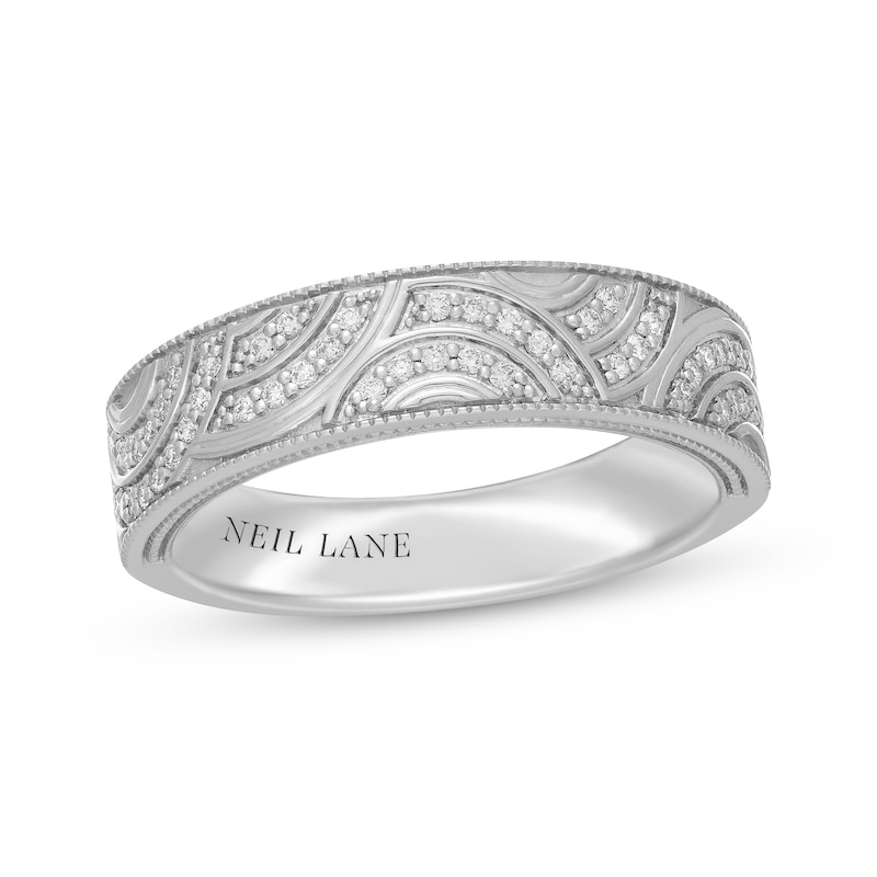 Main Image 1 of Neil Lane Men's Diamond Patterned Wedding Band 1/4 ct tw 14K White Gold 7mm