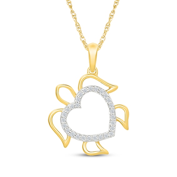 Diamond Turtle Heart Necklace 1/8 ct tw 10K Yellow Gold 18"