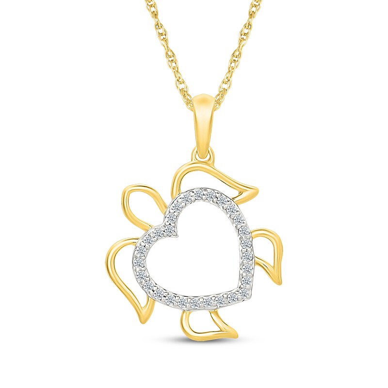 Main Image 1 of Diamond Turtle Heart Necklace 1/8 ct tw 10K Yellow Gold 18"