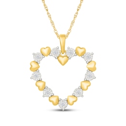 Diamond Alternating Heart Necklace 1/15 ct tw 24K Yellow Gold Vermeil Sterling Silver 18"