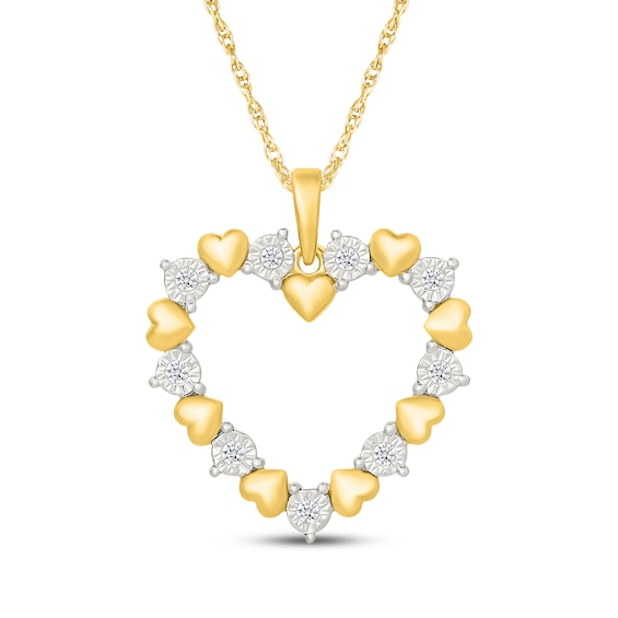 Diamond Alternating Heart Necklace 1/15 ct tw 24K Yellow Gold Vermeil Sterling Silver 18"