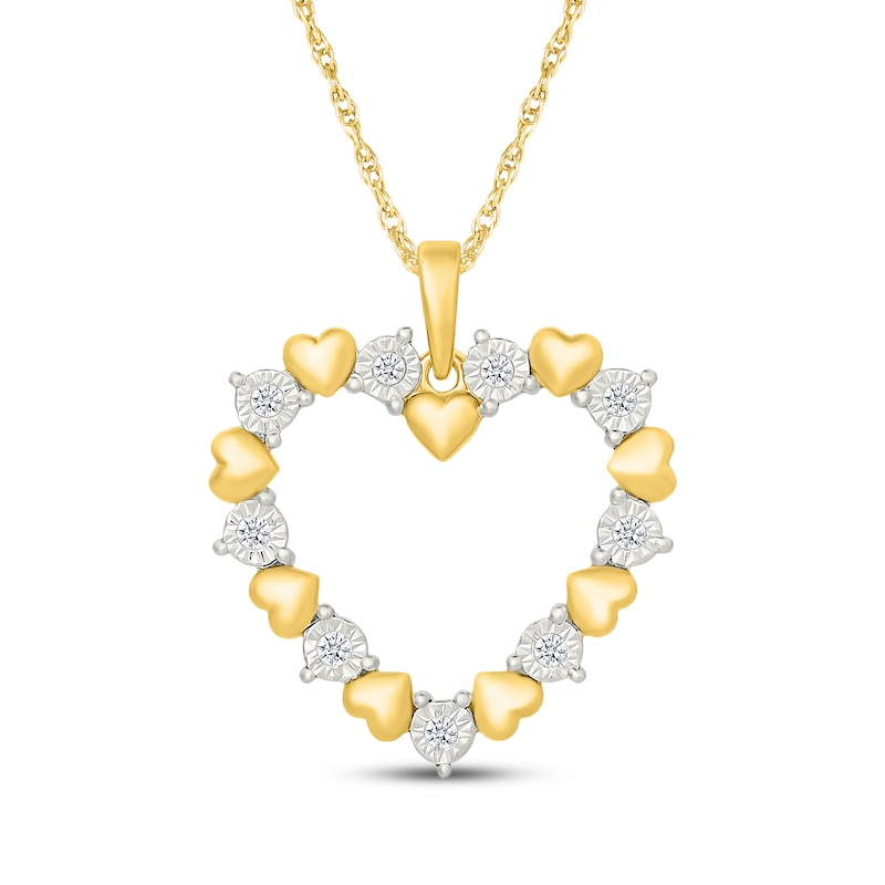 Main Image 1 of Diamond Alternating Heart Necklace 1/15 ct tw 24K Yellow Gold Vermeil Sterling Silver 18"