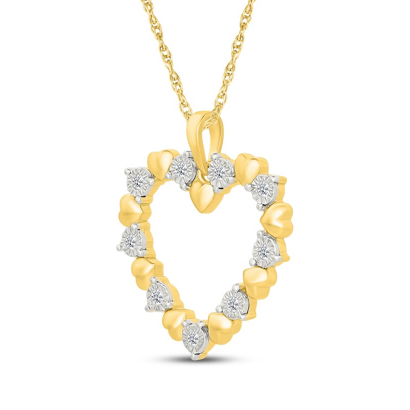 Main Image 2 of Diamond Alternating Heart Necklace 1/15 ct tw 24K Yellow Gold Vermeil Sterling Silver 18"