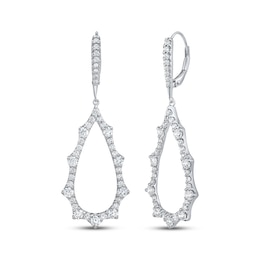 Diamond Scalloped Teardrop Dangle Earrings 2 ct tw 14K White Gold