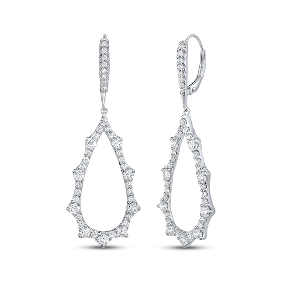 Diamond Scalloped Teardrop Dangle Earrings 2 ct tw 14K White Gold
