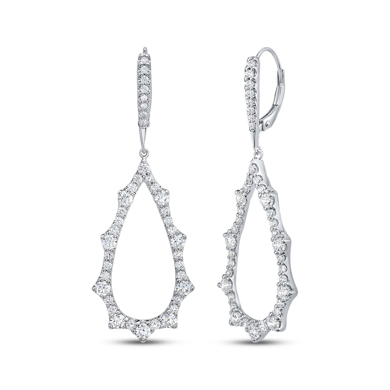 Main Image 1 of Diamond Scalloped Teardrop Dangle Earrings 2 ct tw 14K White Gold