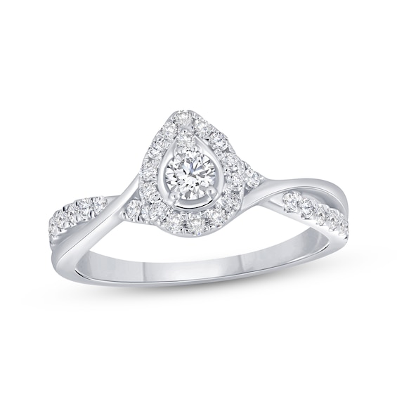 Multi-Diamond Pear-Shaped Halo Fashion Ring 1/2 ct tw 14K White Gold