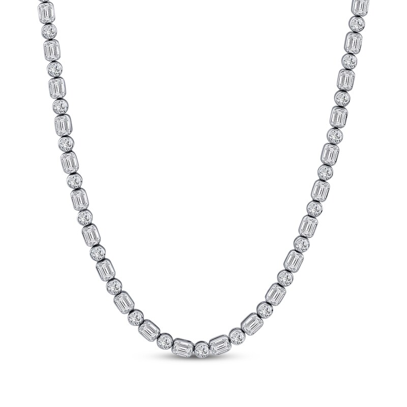 Main Image 1 of KAY Lab-Grown Diamonds Bezel-Set Round & Emerald-Cut Necklace 14 ct tw 14K White Gold 18"