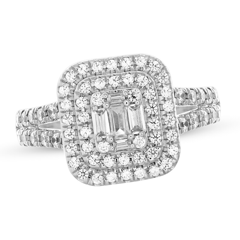 Diamond Engagement Ring 1 ct tw Round & Baguette 14K White Gold