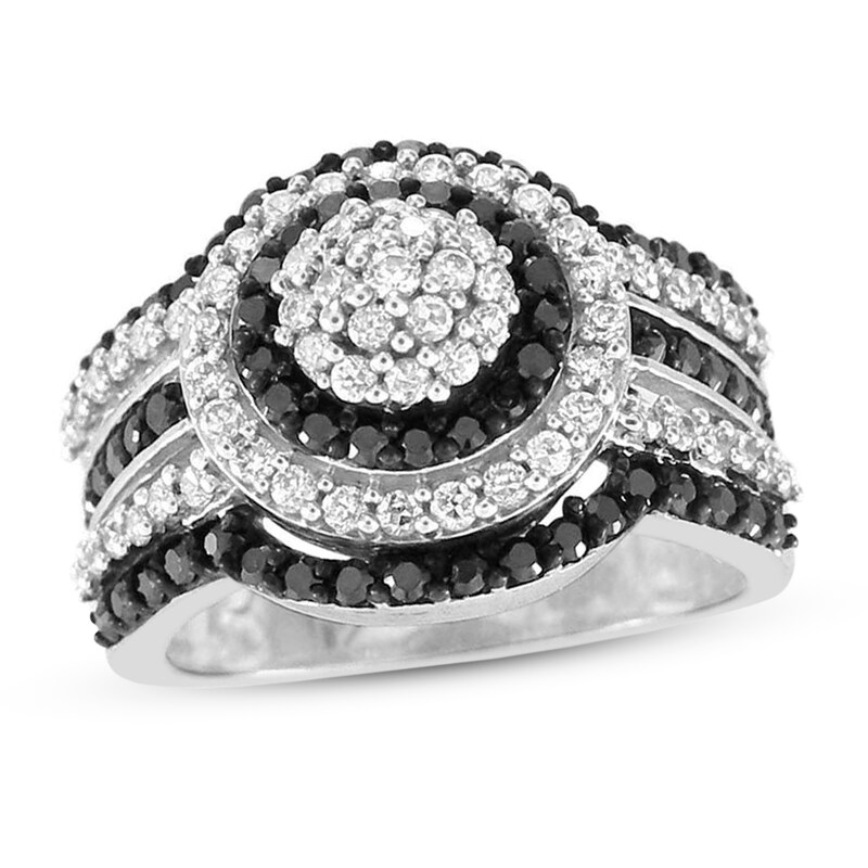Black & White Diamond Engagement Ring 1 ct tw Round-cut 10K White Gold