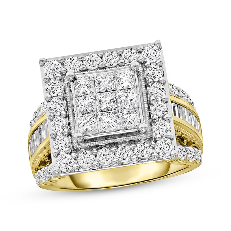 Diamond Engagement Ring 3 ct tw Princess, Baguette & Round-cut 14K Yellow Gold