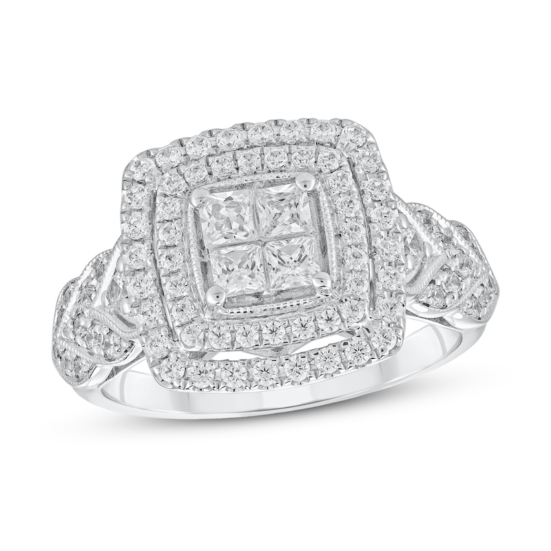 Diamond Engagement Ring 1 ct tw Princess & Round 10K White Gold