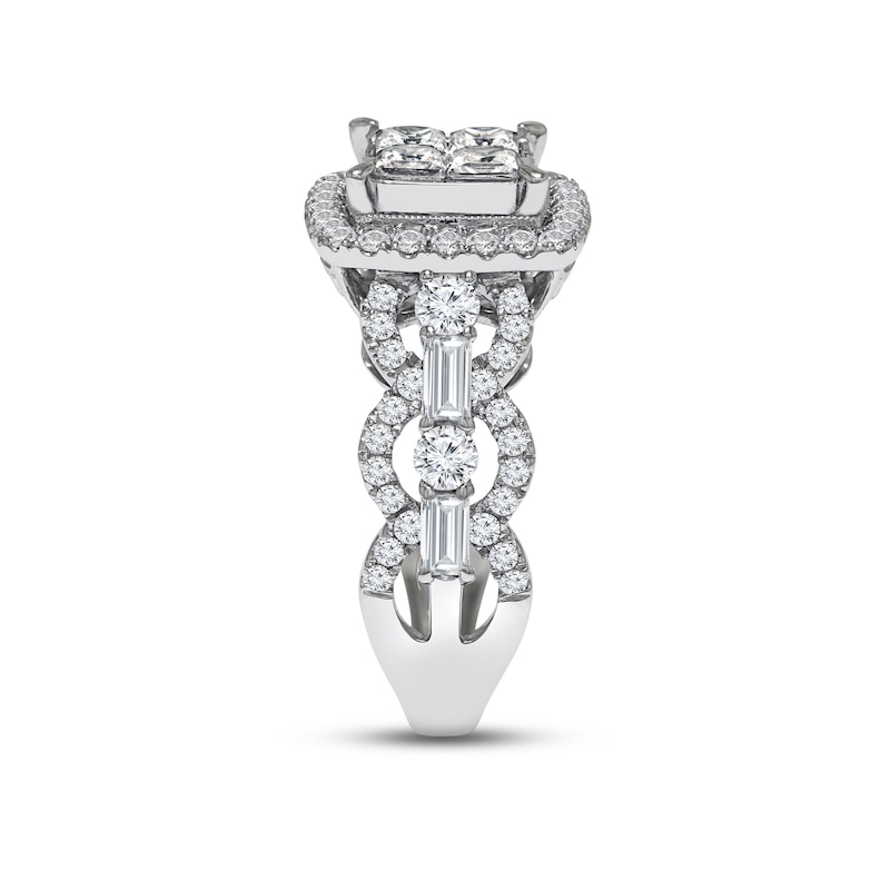 Diamond Engagement Ring 2 ct tw Princess, Round & Baguette-cut 14K White Gold