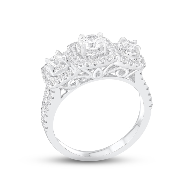 Main Image 2 of Adore Diamond Three-Stone Engagement Ring 1 ct tw Round-cut 14K White Gold