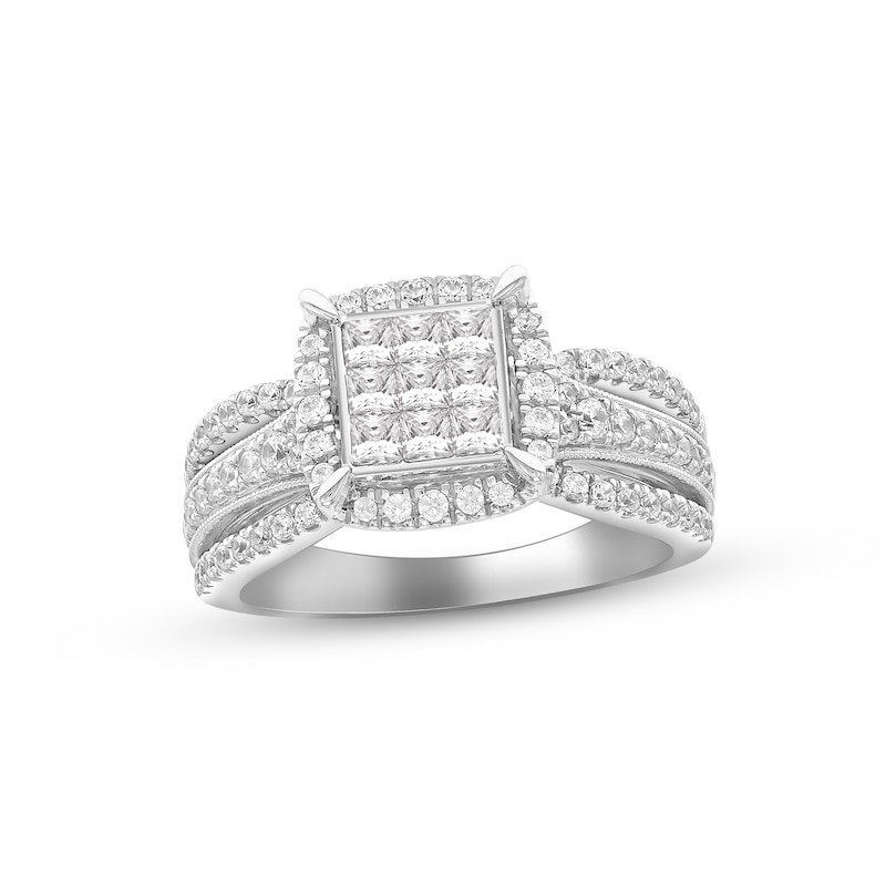 Main Image 1 of Multi-Diamond Engagement Ring 1 ct tw Princess & Round-cut 14K White Gold