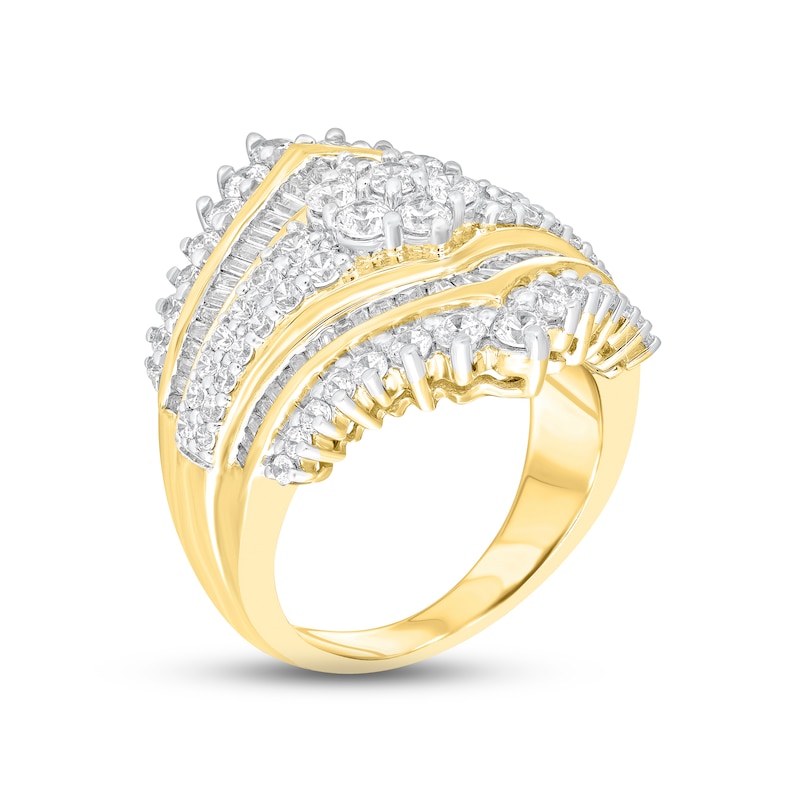 Multi-Diamond Engagement Ring 2-1/2 ct tw Round & Baguette-cut 10K Yellow Gold