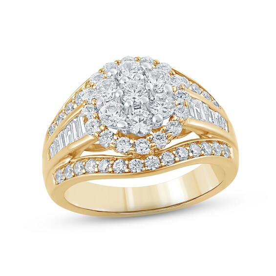 Adore Diamond Engagement Ring 2 ct tw Round & Baguette-cut 10K Yellow Gold