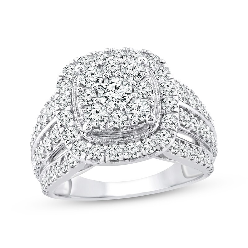 Multi-Diamond Cushion Frame Engagement Ring 2 ct tw 14K White Gold