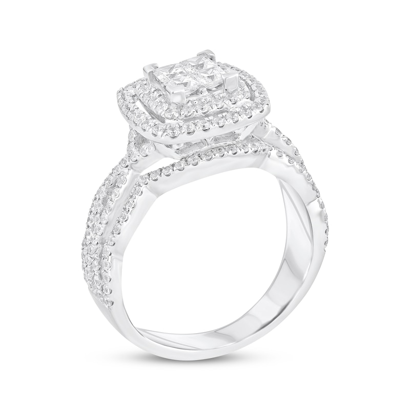 Princess-Cut Diamond Quad Double Frame Engagement Ring 1-1/3 ct tw 14K White Gold