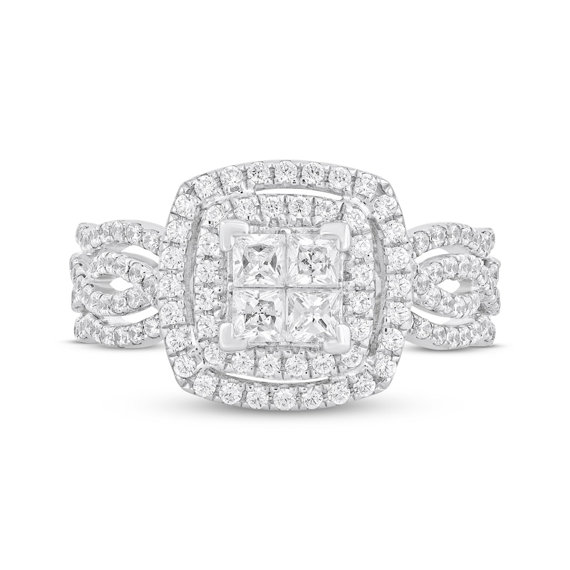 Princess-Cut Diamond Quad Double Frame Engagement Ring 1-1/3 ct tw 14K White Gold