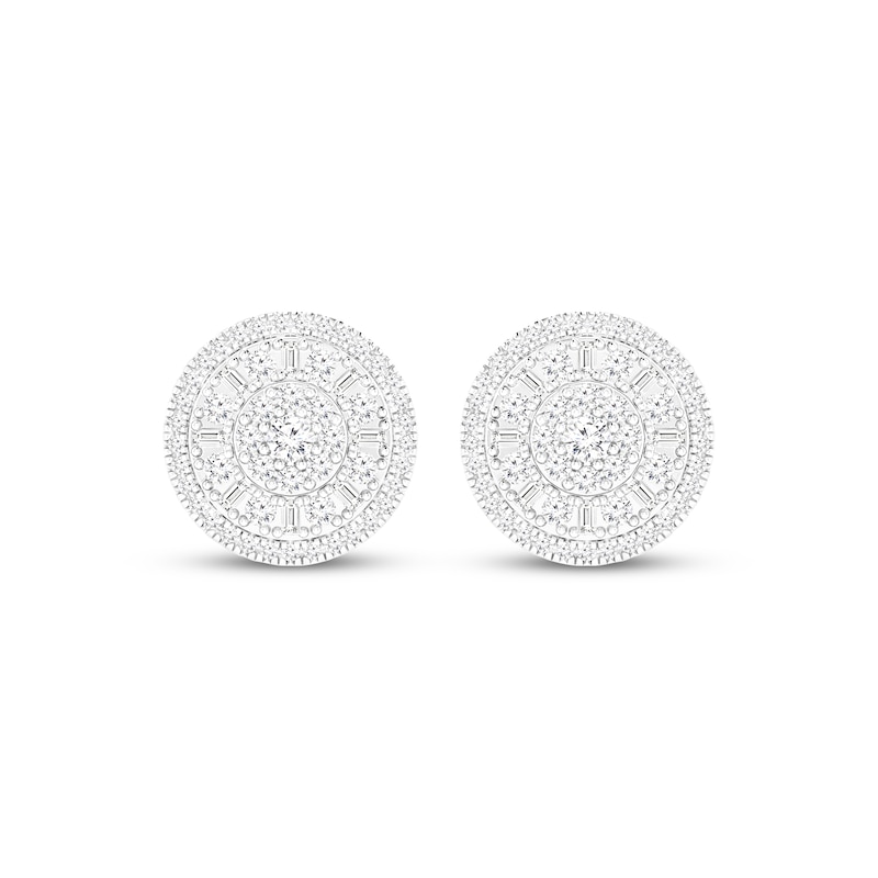 Baguette & Round-Cut Diamond Stud Earrings 1 ct tw 10K White Gold