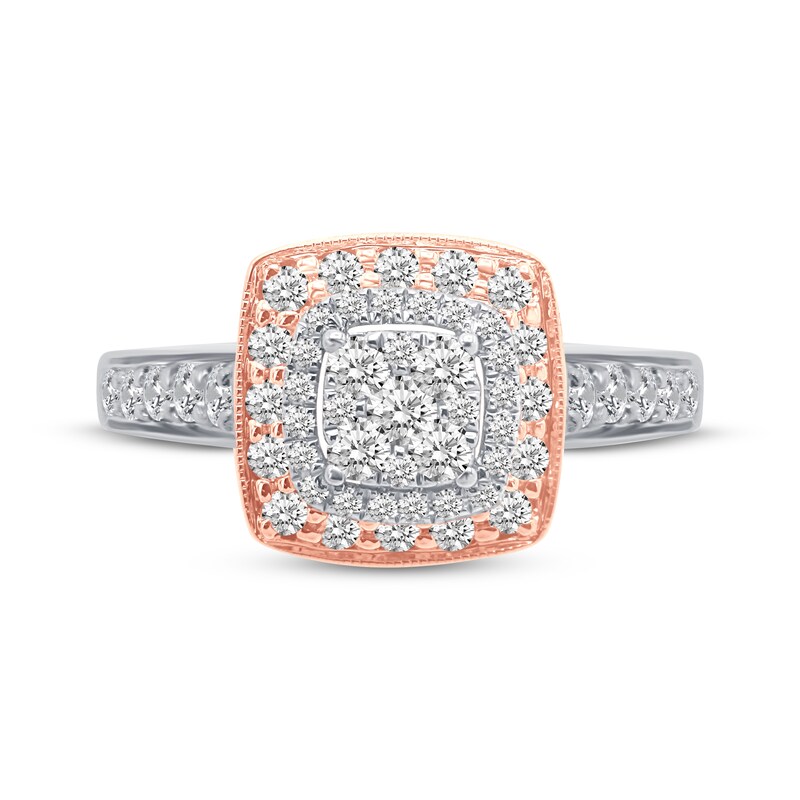 Cushion-Shaped Round-Cut Diamond Engagement Ring 3/4 ct tw 14K Two-Tone Gold