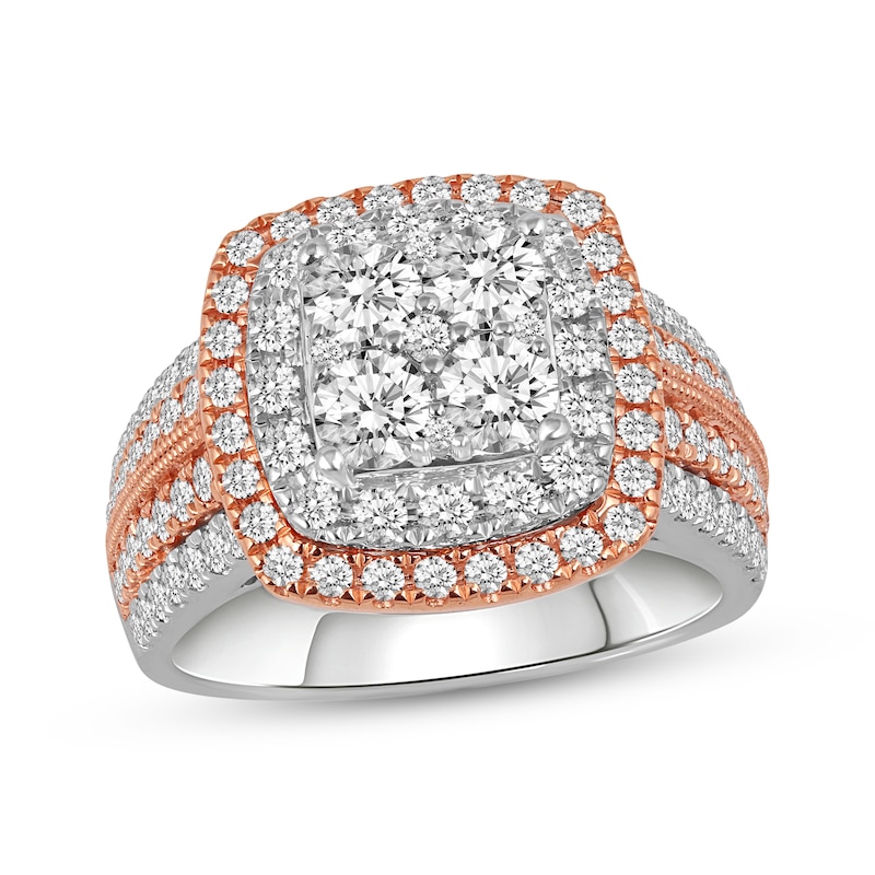 Multi-Diamond Center Cushion-Shape Engagement Ring 2 ct tw 14K Two-Tone Gold