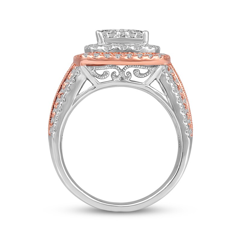 Multi-Diamond Center Cushion-Shape Engagement Ring 2 ct tw 14K Two-Tone Gold