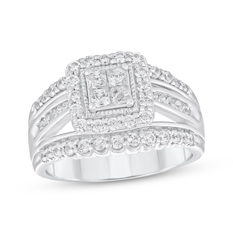 Princess & Round-Cut Diamond Engagement Ring 1 ct tw 10K White Gold