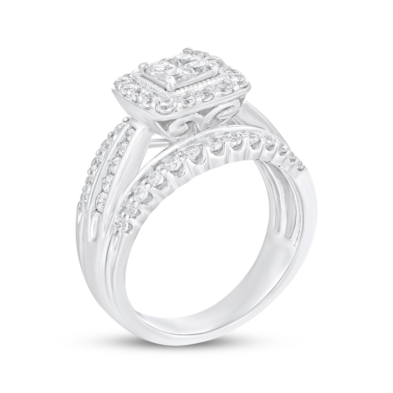 Princess & Round-Cut Diamond Engagement Ring 1 ct tw 10K White Gold