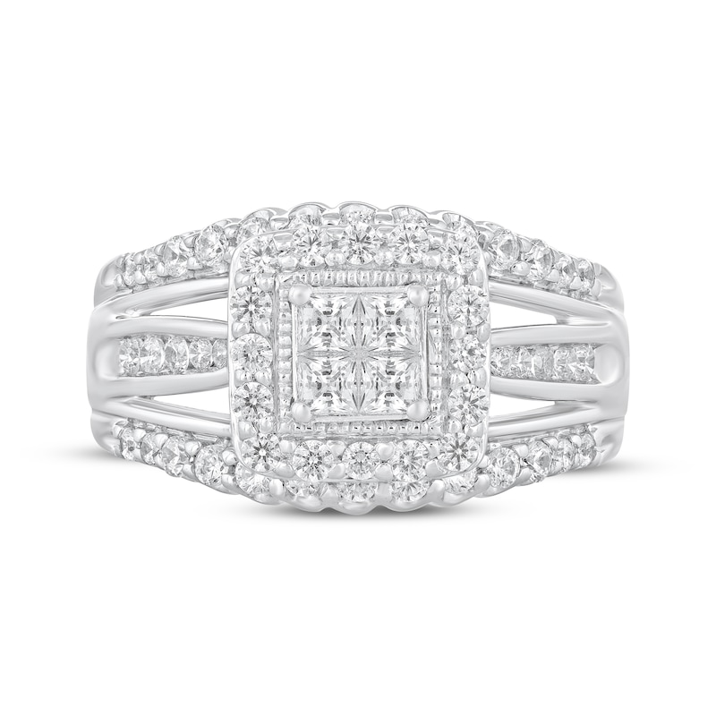 Princess & Round-Cut Diamond Engagement Ring 1 ct tw 10K White Gold