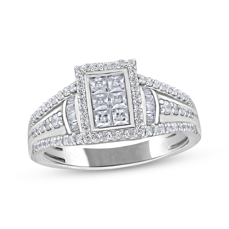 Princess-Cut Multi-Diamond Center Rectangle Engagement Ring 5/8 ct tw 10K White Gold