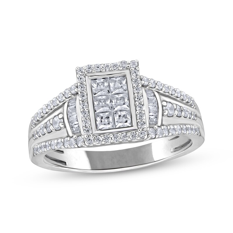 Main Image 1 of Adore Princess-Cut Multi-Diamond Center Rectangle Engagement Ring 5/8 ct tw 10K White Gold