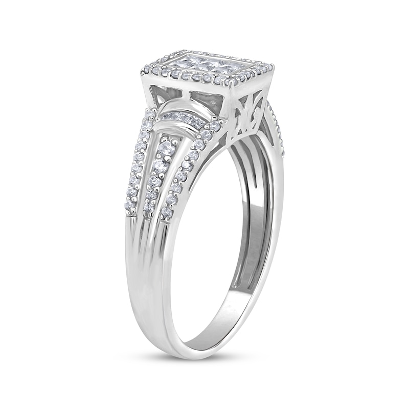 Main Image 2 of Adore Princess-Cut Multi-Diamond Center Rectangle Engagement Ring 5/8 ct tw 10K White Gold