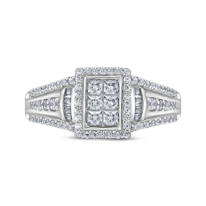 Main Image 3 of Adore Princess-Cut Multi-Diamond Center Rectangle Engagement Ring 5/8 ct tw 10K White Gold