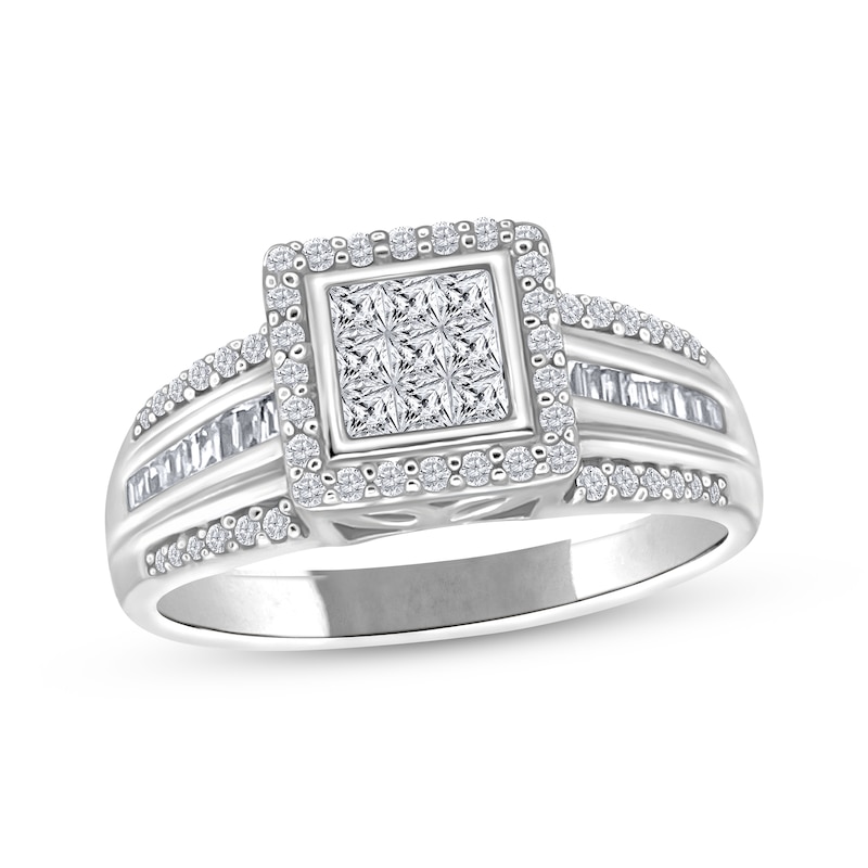 Princess-Cut Multi-Diamond Center Engagement Ring 5/8 ct tw 10K White Gold
