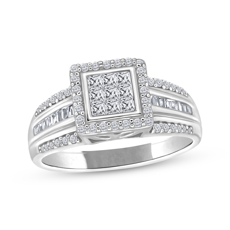 Princess-Cut Multi-Diamond Center Engagement Ring 5/8 ct tw 10K White Gold