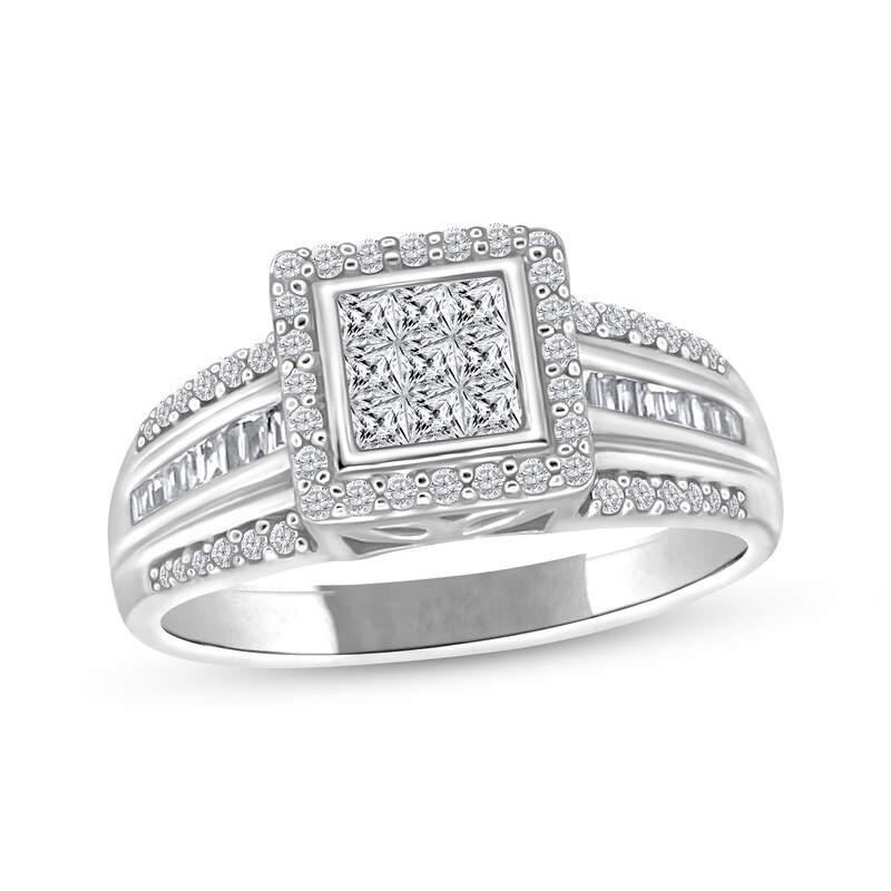 Princess-Cut Multi-Diamond Center Engagement Ring 5/8 ct tw 10K White ...