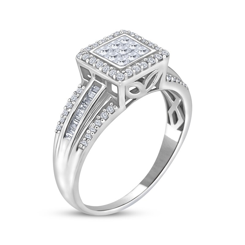 Princess-Cut Multi-Diamond Center Engagement Ring 5/8 ct tw 10K White Gold