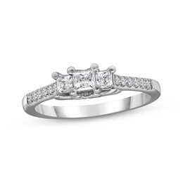 Princess-Cut Diamond Three-Stone Engagement Ring 1/2 ct tw 10K White Gold