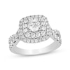Round-Cut Diamond Cushion Frame Twist Engagement Ring 1-3/4 ct tw 14K White Gold